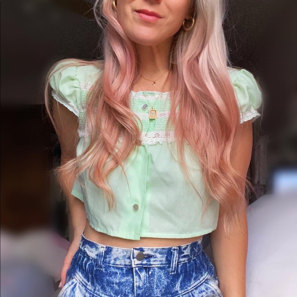 SOLD Pastel Green Peasant Babydoll Crop Top - Picture 8 of 9